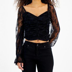 Juniors' Ruched Lace Sweetheart-Neck Top